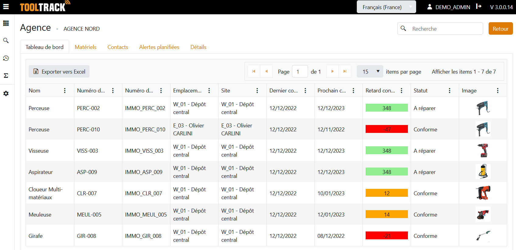 Fiche matériel sur logiciel de gestion de parc TOOLTRACK